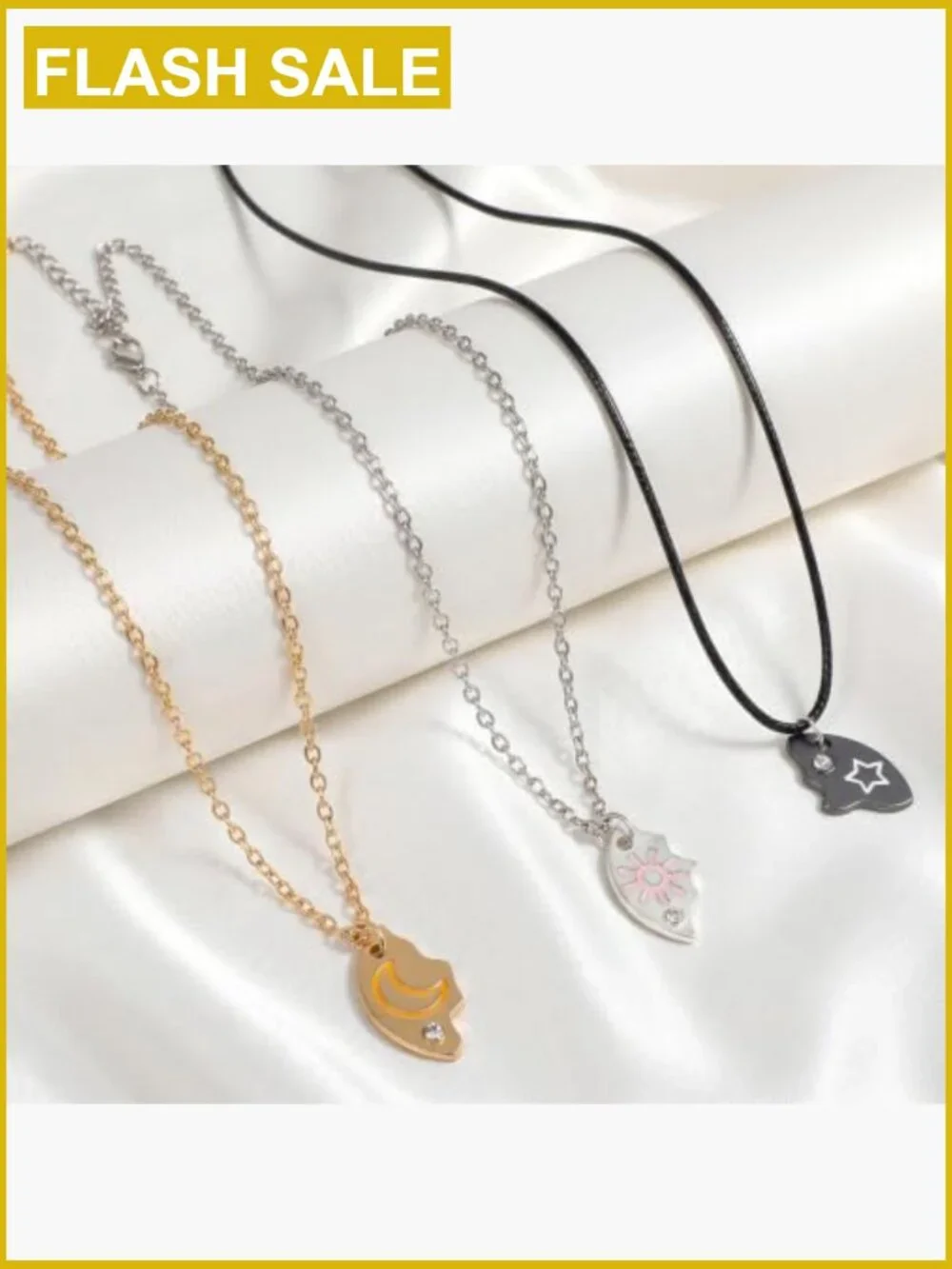 Sun Moon Star Friendship Puzzle Necklace Set for 3